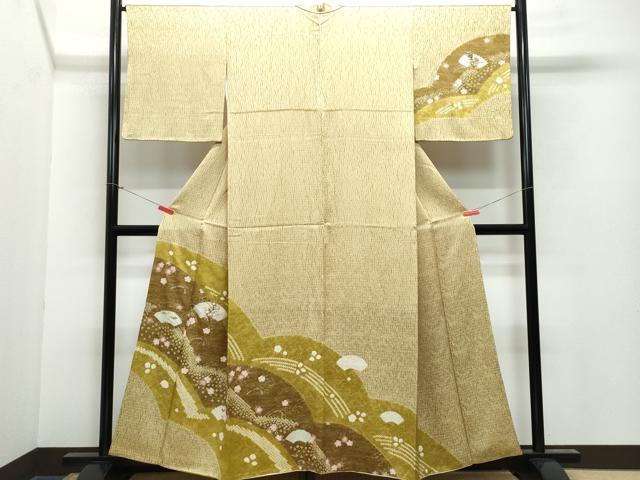 平和屋着物●訪問着 絞り 刺繍 片輪車地紙草花文 金彩 正絹 逸品 CAAX1178vf