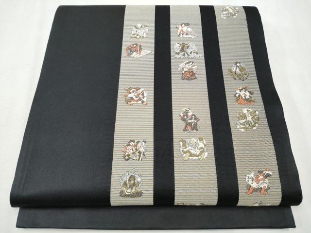 平和屋着物●六通柄袋帯 唐織 歌舞伎 黒地 金糸 正絹 逸品 CAAX1207hy