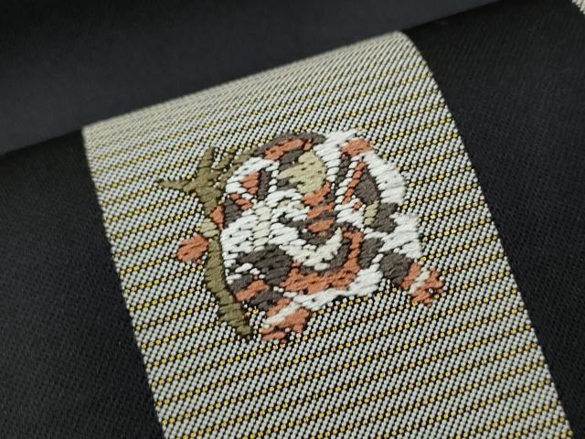 平和屋着物●六通柄袋帯 唐織 歌舞伎 黒地 金糸 正絹 逸品 CAAX1207hy