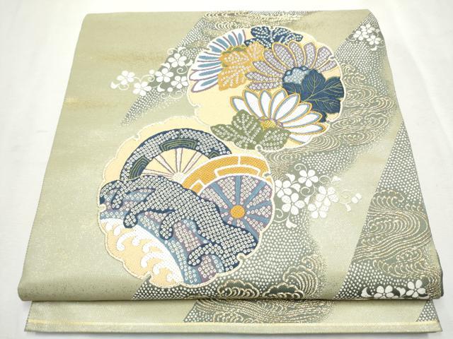 平和屋着物●六通柄袋帯 唐織 雪輪菊花縫小袖 唯か袖 金糸 正絹 逸品 CAAX1218hy
