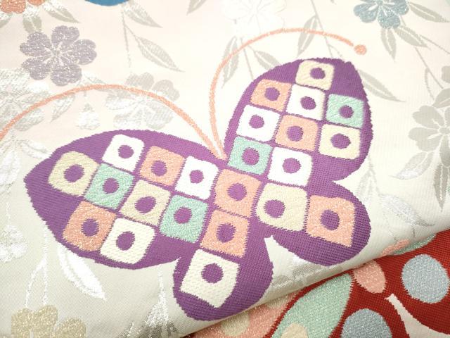平和屋着物●六通柄袋帯 花蝶文 金銀糸 正絹 逸品 CAAX1318hy