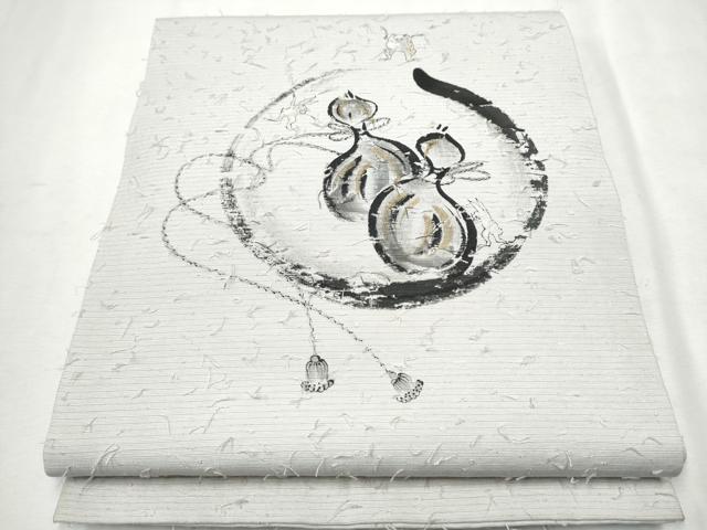 平和屋着物●九寸開き名古屋帯 髭紬 鳥獣戯画 瓢箪文 金彩 正絹 逸品 CAAX1451hy