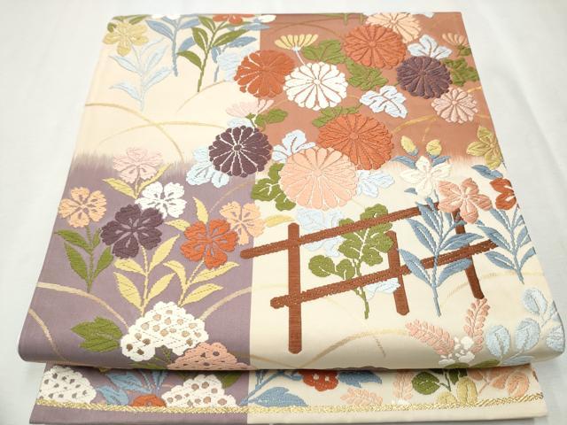 平和屋着物●六通柄袋帯 唐織 嵯峨野山荘 金糸 正絹 逸品 CAAX1481hy