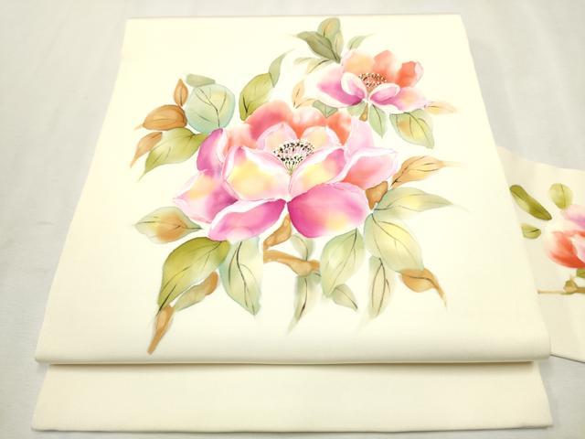 平和屋着物●塩瀬 九寸名古屋帯 手描き 枝花文 金彩 正絹 逸品 CAAX1508hy