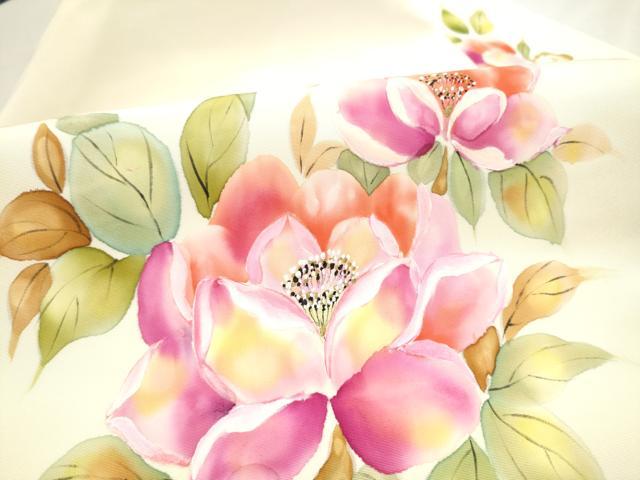 平和屋着物●塩瀬 九寸名古屋帯 手描き 枝花文 金彩 正絹 逸品 CAAX1508hy