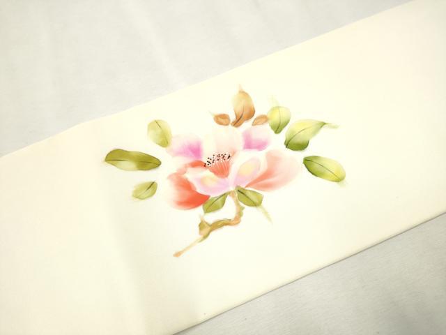 平和屋着物●塩瀬 九寸名古屋帯 手描き 枝花文 金彩 正絹 逸品 CAAX1508hy