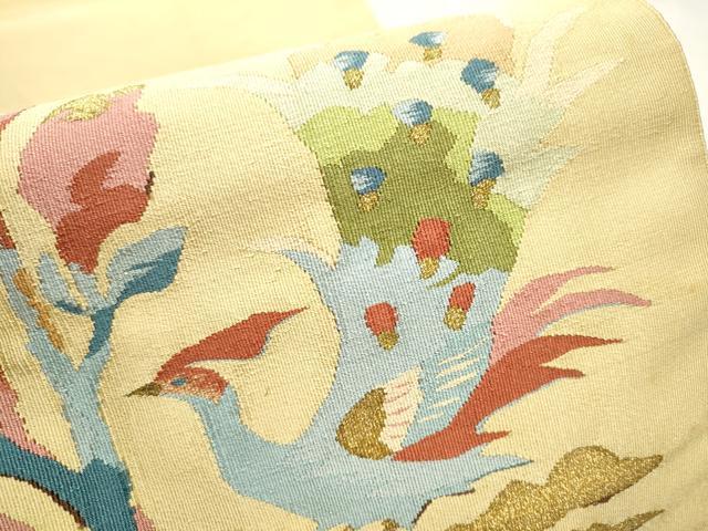 平和屋着物●爪掻き本綴れ 八寸名古屋帯 孔雀枝花文 飴色 金糸 正絹 逸品 CAAX1526hy