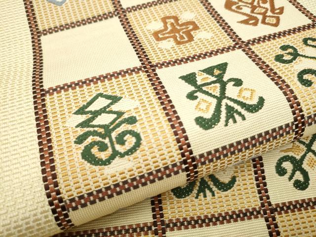 平和屋着物●本場筑前博多織 八寸名古屋帯 市松吉祥文 正絹 逸品 CAAX1557hy