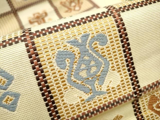 平和屋着物●本場筑前博多織 八寸名古屋帯 市松吉祥文 正絹 逸品 CAAX1557hy