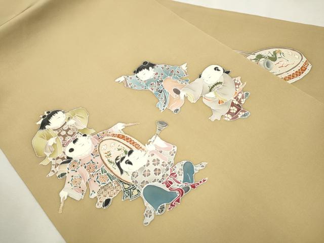 平和屋着物●塩瀬 九寸名古屋帯 作家物 童子楽器文 金彩 正絹 逸品 CAAX1565hy