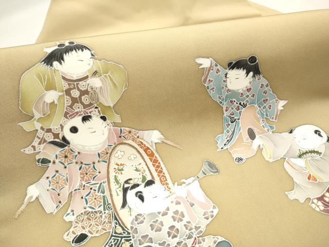 平和屋着物●塩瀬 九寸名古屋帯 作家物 童子楽器文 金彩 正絹 逸品 CAAX1565hy