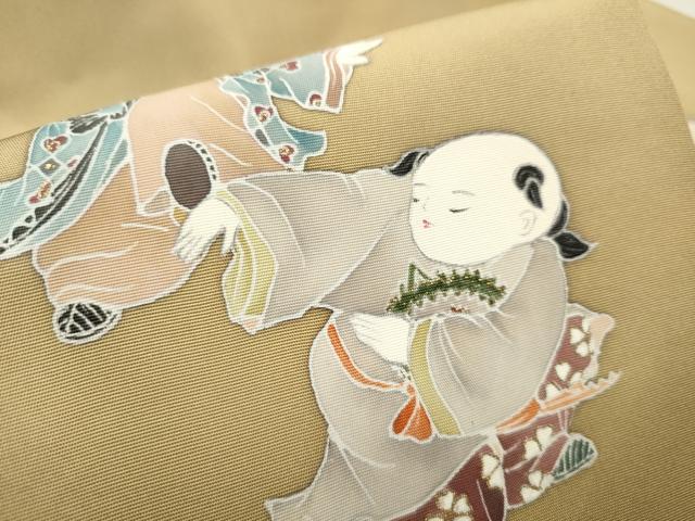 平和屋着物●塩瀬 九寸名古屋帯 作家物 童子楽器文 金彩 正絹 逸品 CAAX1565hy