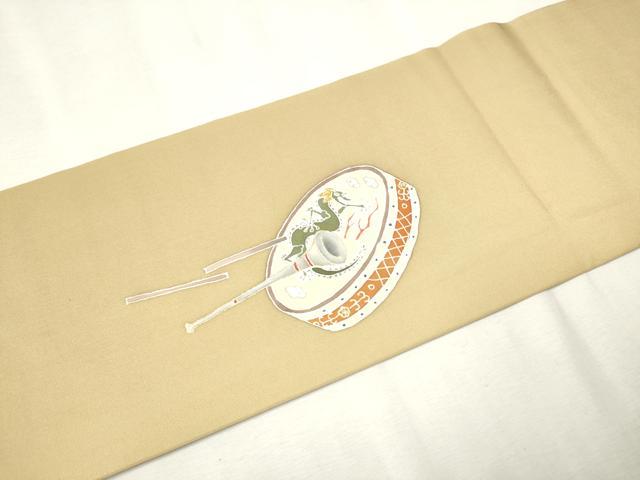 平和屋着物●塩瀬 九寸名古屋帯 作家物 童子楽器文 金彩 正絹 逸品 CAAX1565hy