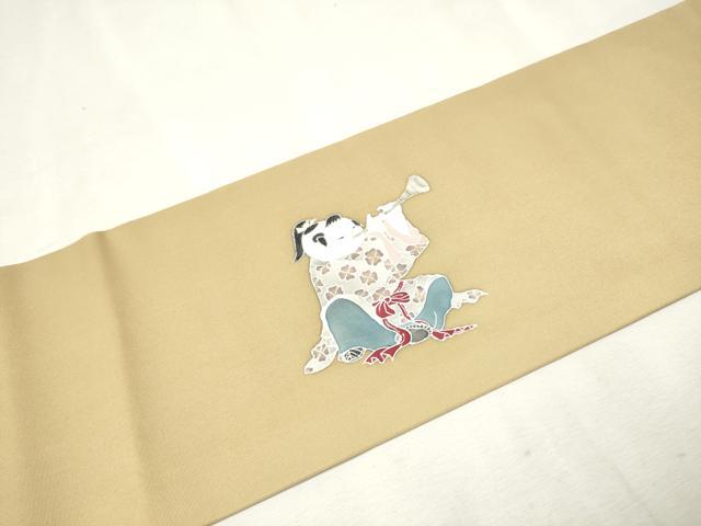 平和屋着物●塩瀬 九寸名古屋帯 作家物 童子楽器文 金彩 正絹 逸品 CAAX1565hy