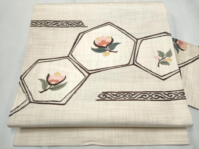 平和屋着物●九寸名古屋帯 枝花文 正絹 逸品 CAAX1594hy