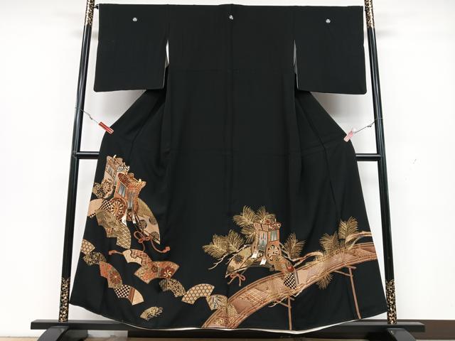 平和屋着物■豪華黒留袖 駒刺繍 御所車花文 金彩 正絹 逸品 CAAX1907xe