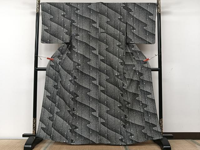 平和屋着物▽小紋 単衣 枝蕾 黒地 洗える着物 CAAX2428xi