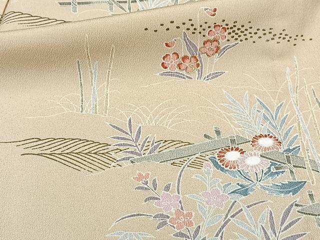 平和屋着物▽訪問着 単衣 草花文 金彩 洗える着物 CAAX2441xi