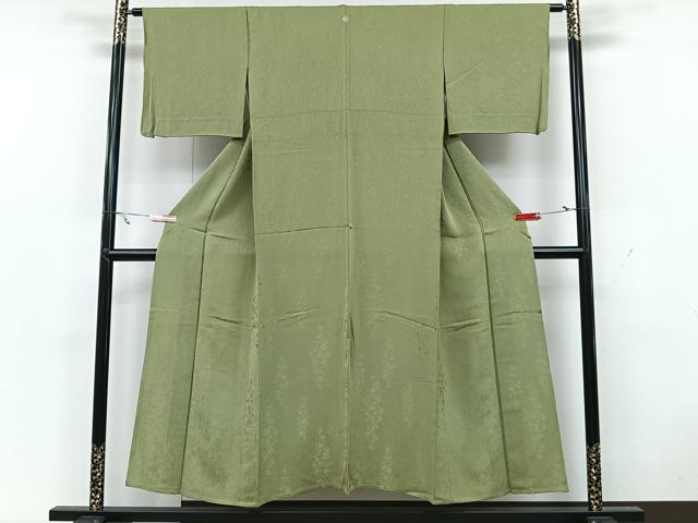 平和屋着物▽上質な色無地 単衣 草花地紋 黄海松茶 正絹 逸品 CAAX2454xi