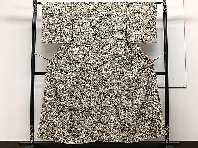 平和屋着物▽上質な小紋 単衣 型染め 風景文 正絹 逸品 CAAX2462xi