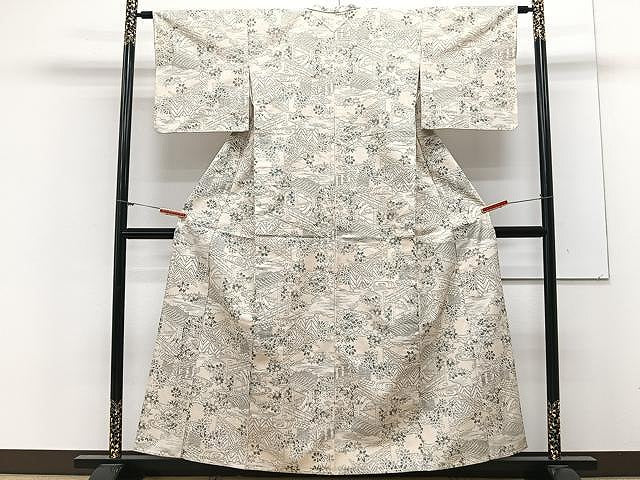 平和屋着物▽真綿紬 単衣 風景文 証紙付き 正絹 逸品 CAAX2464xi