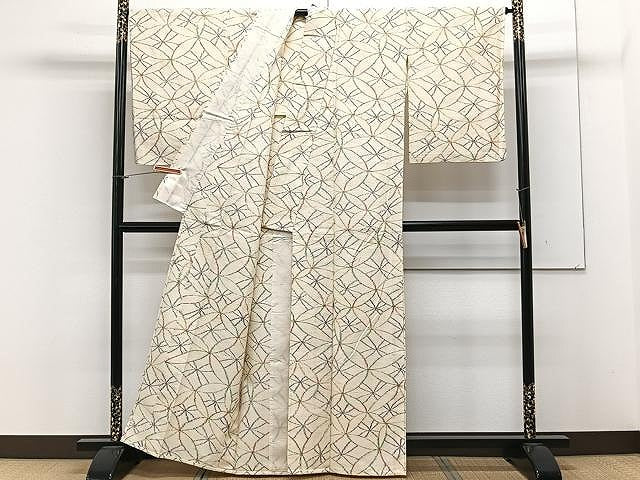 平和屋着物▽上質な紬 単衣 七宝文 正絹 逸品 CAAX2466xi