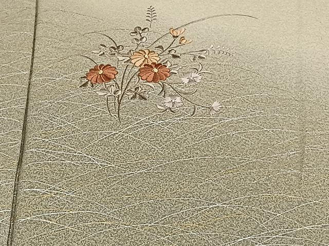 平和屋着物▽訪問着 単衣 刺繍 草花文 暈し染め 金銀彩 正絹 逸品 CAAX2468xi
