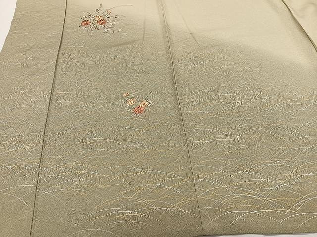 平和屋着物▽訪問着 単衣 刺繍 草花文 暈し染め 金銀彩 正絹 逸品 CAAX2468xi