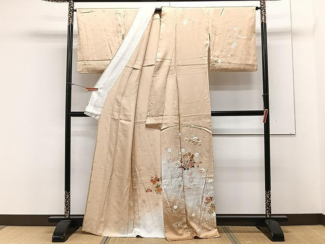 平和屋着物▽訪問着 単衣 雪輪枝垂れ桜文 暈し染め 金彩 正絹 逸品 CAAX2477xi