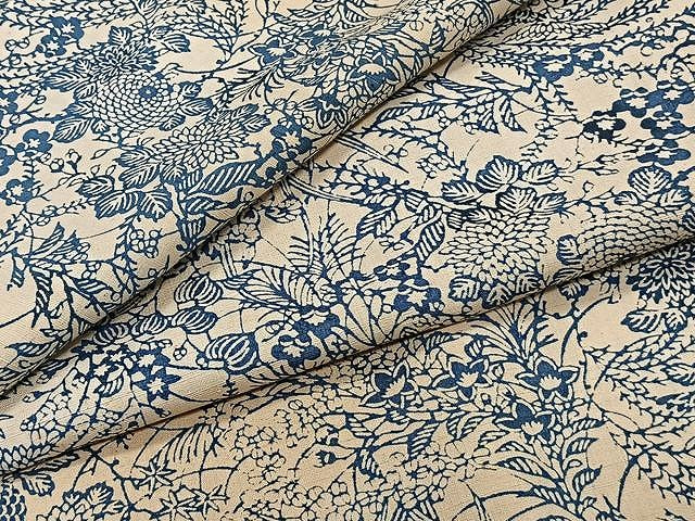平和屋着物▽上質な紬 単衣 本藍 型絵染 草花文 正絹 逸品 CAAX2480xi