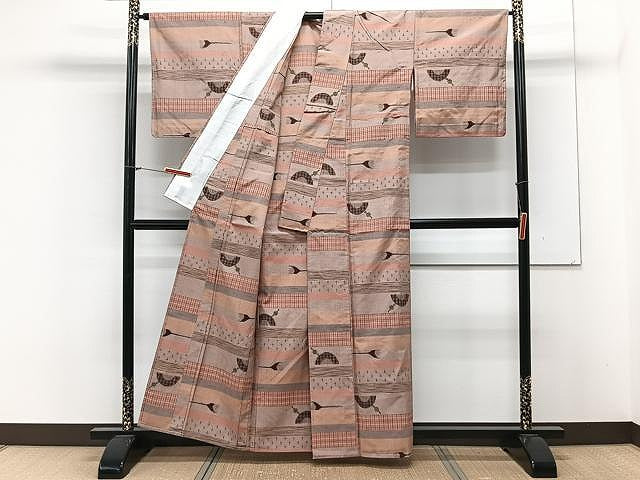 平和屋着物▽上質な紬 単衣 器物文 正絹 逸品 CAAX2486xi