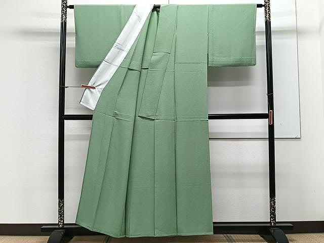 平和屋着物▽上質な色無地 単衣 柳色 正絹 逸品 CAAX2499xi