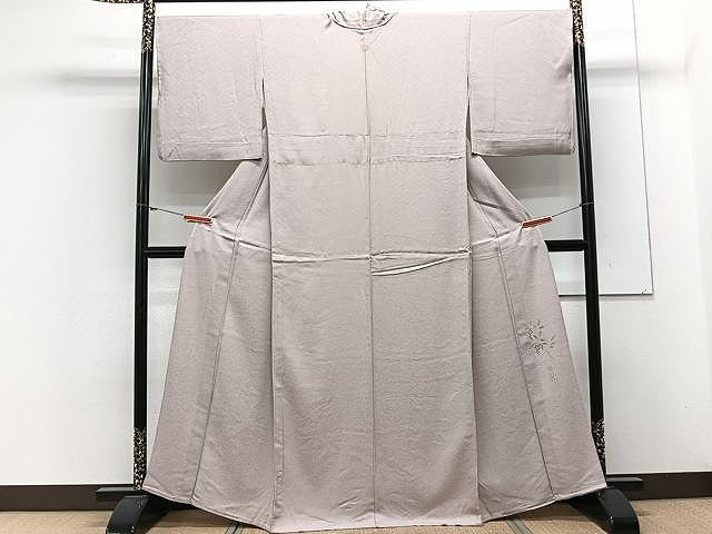 平和屋着物▽京加賀友禅 百貫達雄 色無地 単衣 霞地紋 灰桜色 正絹 逸品 CAAX2502xi