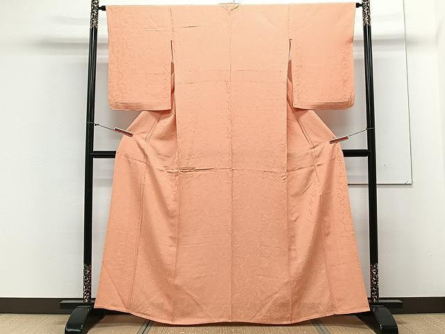 平和屋着物▽上質な色無地 単衣 唐草地紋 肉桂色 正絹 逸品 CAAX2505xi