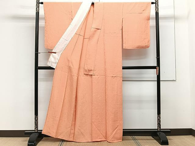 平和屋着物▽上質な色無地 単衣 唐草地紋 肉桂色 正絹 逸品 CAAX2505xi