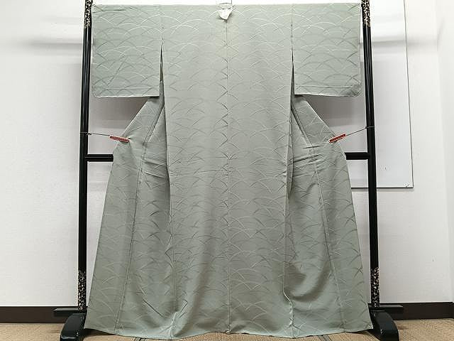 平和屋着物▽上質な色無地 単衣 芝地紋 青白橡色 正絹 逸品 CAAX2513xi