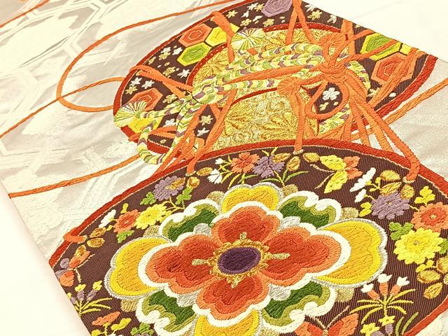 平和屋着物◎六通柄袋帯 唐織 花鼓 金銀糸 正絹 逸品 CAAX2905id