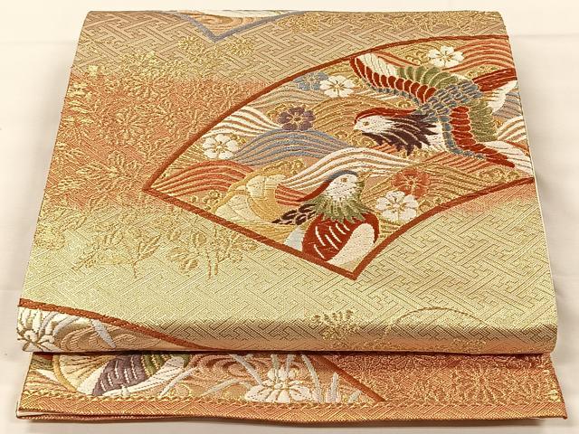 平和屋着物◎六通柄袋帯 唐織 地紙鴛鴦花文 金糸 正絹 逸品 CAAX2924id