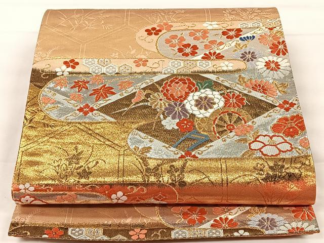 平和屋着物◎佐賀錦 六通柄袋帯 唐織 エ霞花車文 金銀糸 正絹 逸品 CAAX2959id