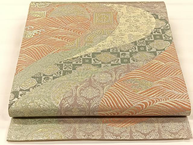 平和屋着物◎六通柄袋帯 作家物 立波吉祥花文 プラチナ箔 正絹 逸品 CAAX2963id