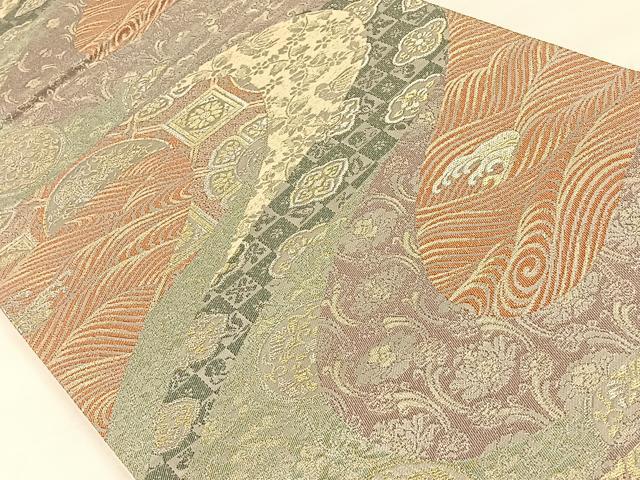 平和屋着物◎六通柄袋帯 作家物 立波吉祥花文 プラチナ箔 正絹 逸品 CAAX2963id