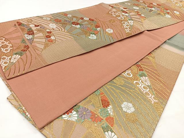 平和屋着物◎六通柄袋帯 唐織 片輪車吉祥花文 金糸 正絹 逸品 CAAX2976id