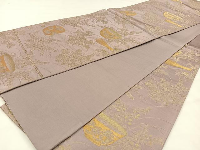 平和屋着物◎六通柄袋帯 陶器草花文 金糸 正絹 逸品 CAAX2989id