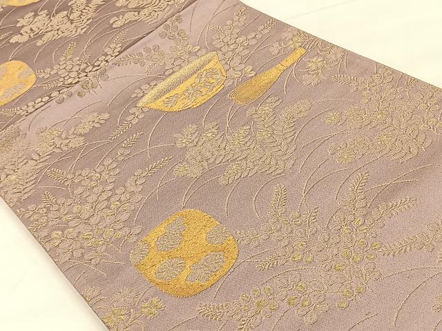 平和屋着物◎六通柄袋帯 陶器草花文 金糸 正絹 逸品 CAAX2989id