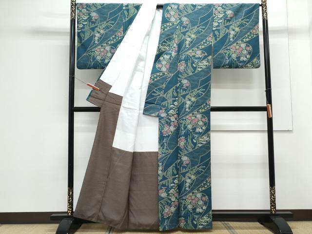 平和屋着物●上質な小紋 紬地 草花文 正絹 逸品 CAAX3039th