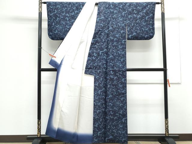 平和屋着物●上質な小紋 紬地 型染め 花蝶文 正絹 逸品 CAAX3055th