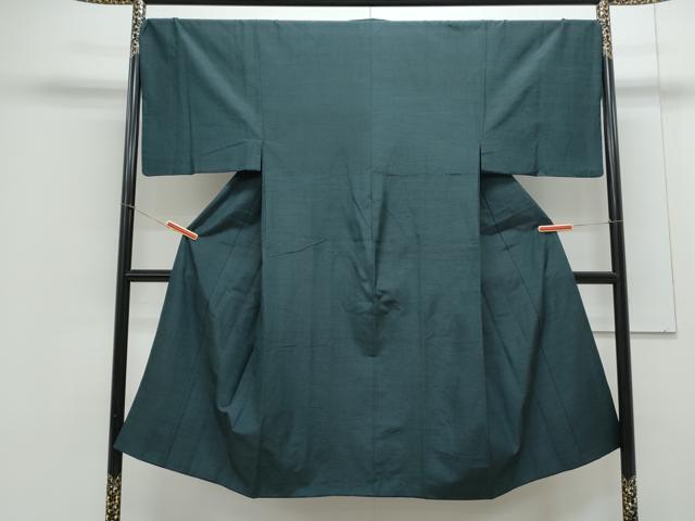 平和屋着物●男性 紬 色無地 高麗納戸色 正絹 逸品 CAAX3064th