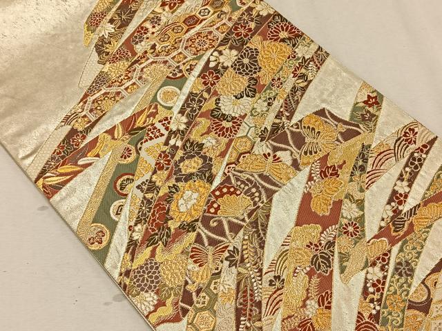 平和屋着物◎六通柄袋帯 吉祥花蝶文 金糸 正絹 逸品 CAAW3252qv