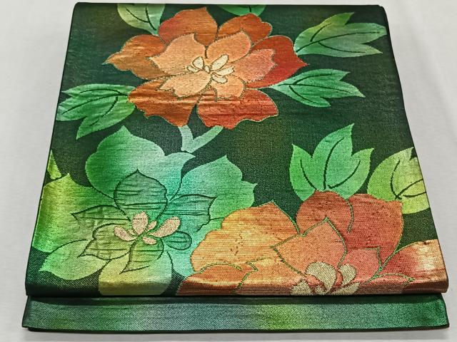 平和屋着物◎六通柄袋帯 枝花文 黒地 正絹 逸品 CAAX3323qv