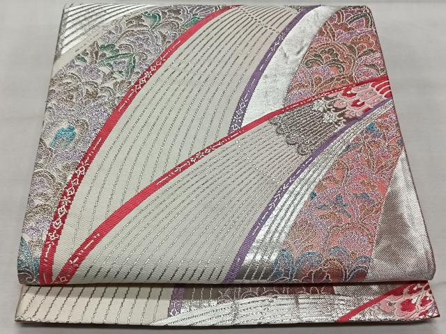 平和屋着物◎六通柄袋帯 唐織 孔雀羽文 プラチナ箔二重織 正絹 逸品 CAAX3490qv